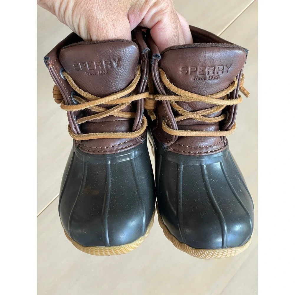 Sperry Saltwater Duck Boots Toddler 8 Brown Black Waterproof Rain Boots CG55362A